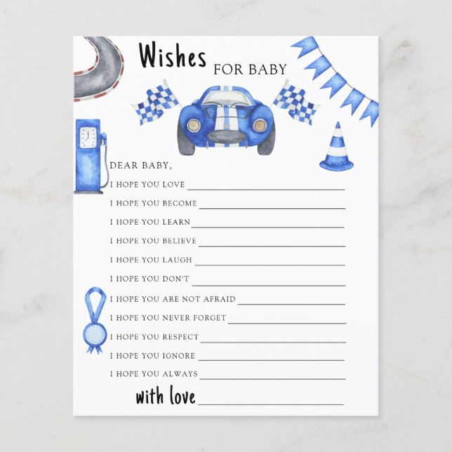 Race car baby shower Wishes for baby (Voorkant)