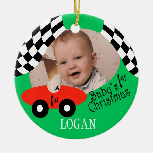 Race Car Baby's 1st Christmas Keramisch Ornament (Voorkant)