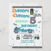 Race Car Birthday 5th - Boys Racin party Kaart (Voorkant)