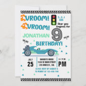 Race Car Birthday 9th - Boys Racin Party Kaart (Voorkant)