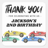 Race Car Birthday Bedankt Vierkante Sticker (Voorkant)