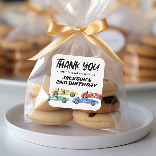 Race Car Birthday Bedankt Vierkante Sticker