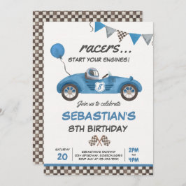 Race Car Birthday Blue Racing Track Birthday Kaart