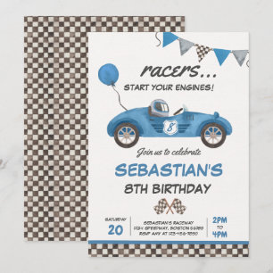 Race Car Birthday Blue Racing Track Birthday Kaart