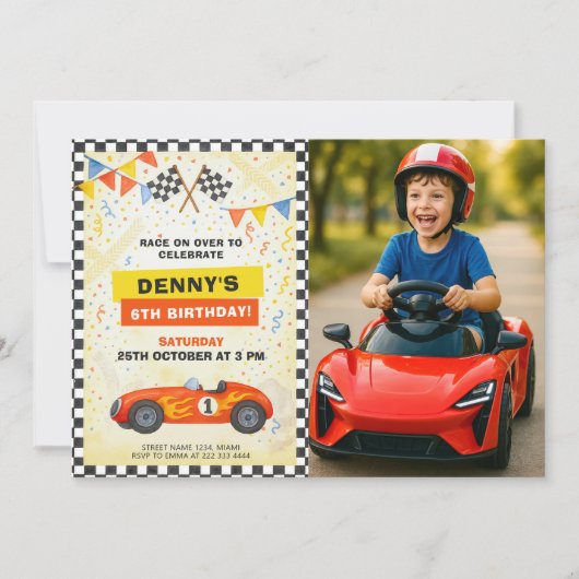 Race Car Birthday for Kids with Photo Kaart (Voorkant)