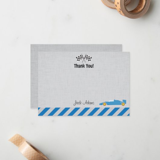 Race Car Birthday - Hartelijk dank Notitiekaartje (Voorkant / Achterkant in situ)