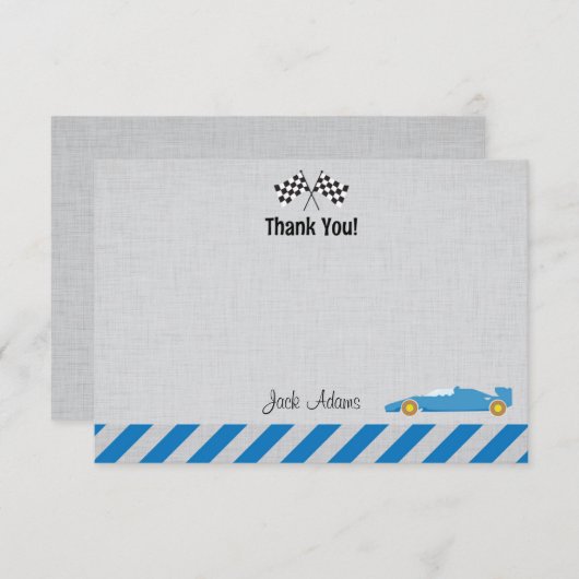 Race Car Birthday - Hartelijk dank Notitiekaartje (Voorkant / Achterkant)