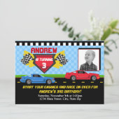 Race Car Birthday Invitation 5x7 Card Kaart (Staand voorkant)