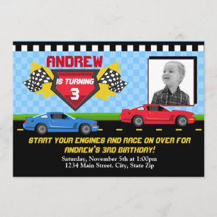 Race Car Birthday Invitation 5x7 Card Kaart