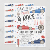 Race Car Birthday Invitation, Racing Uitnodiging (Voorkant / Achterkant)