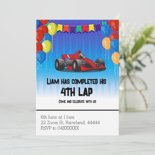 Race Car Birthday Kaart (Staand voorkant)