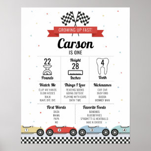 Race Car Birthday Milestone Grafiek Birthday Board Poster