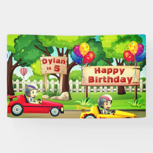 Race Car Birthday Name and Age Spandoek (Horizontaal)
