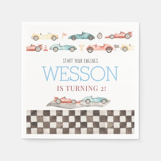 Race Car Birthday Napkins Servet (Voorkant)