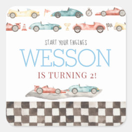Race Car Birthday onderzetters Vierkante Sticker