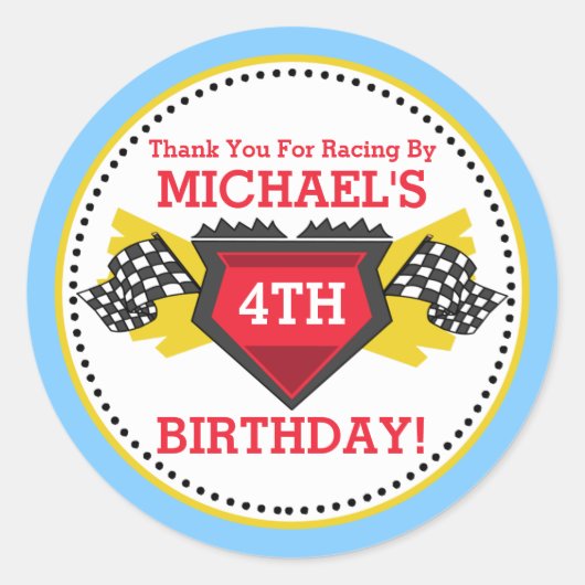 Race Car Birthday Party Favor Stickers (Voorkant)