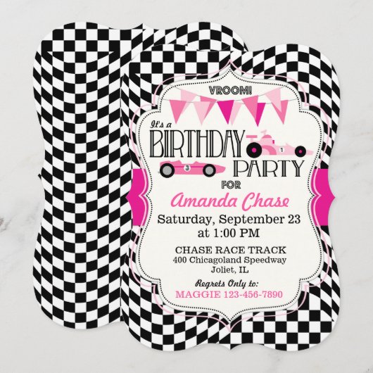 Race Car Birthday Party Invation Card Kaart (Voorkant / Achterkant)