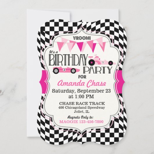 Race Car Birthday Party Invation Card Kaart (Voorkant)