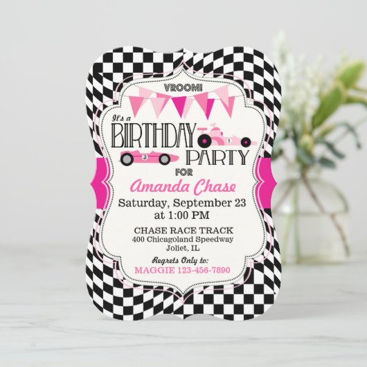 Race Car Birthday Party Invation Card Kaart (Staand voorkant)