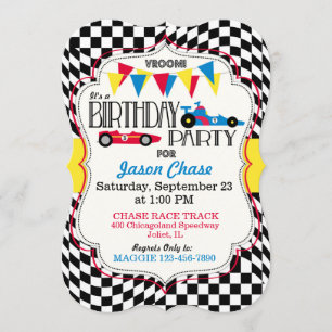 Race Car Birthday Party Invation Card Kaart