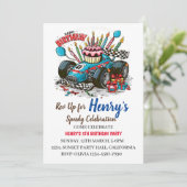 Race Car Birthday Party Invitation Kaart (Staand voorkant)