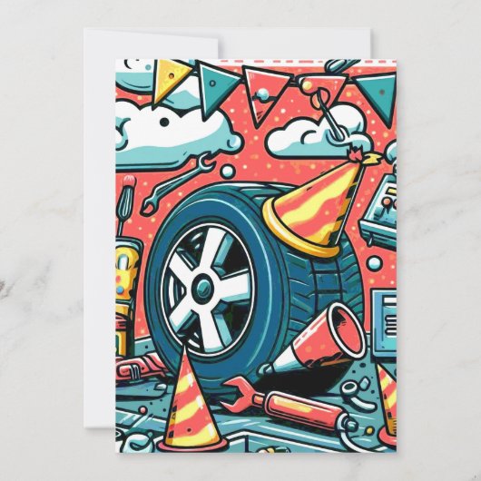 Race Car Birthday Party Invitation Kaart (Achterkant)