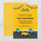 Race Car Birthday Party Invitation Kaart (Voorkant / Achterkant)