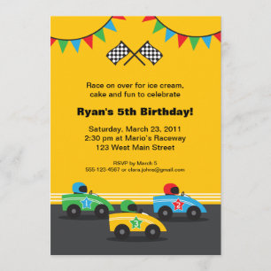 Race Car Birthday Party Invitation Kaart