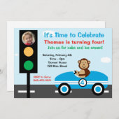 Race Car Birthday Party Invitation Kaart (Voorkant / Achterkant)