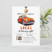 Race Car Birthday Party Invitation Kaart (Staand voorkant)