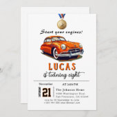 Race Car Birthday Party Invitation Kaart (Voorkant / Achterkant)