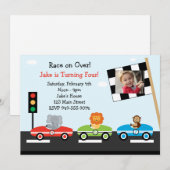 Race Car Birthday Party Invitation Kaart (Voorkant / Achterkant)
