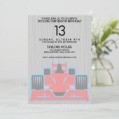 Race Car Birthday Party Invitation Kaart (Staand voorkant)