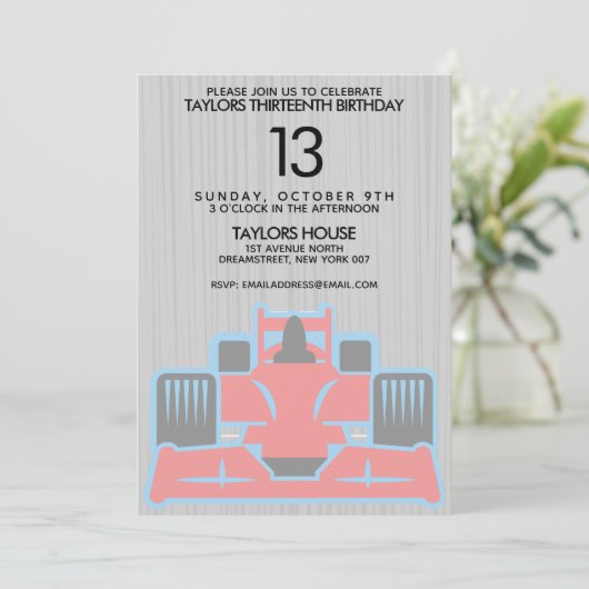 Race Car Birthday Party Invitation Kaart (Staand voorkant)