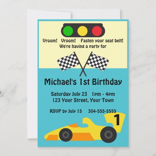Race Car Birthday Party Kaart (Voorkant)