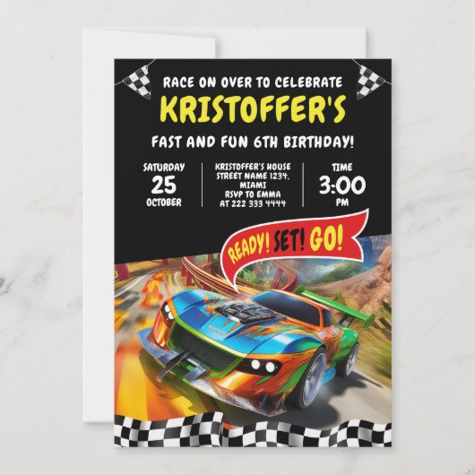 Race Car Birthday Party Kaart (Voorkant)