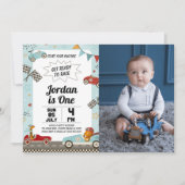 Race Car Birthday Party nodigt u uit met foto Kaart (Voorkant)