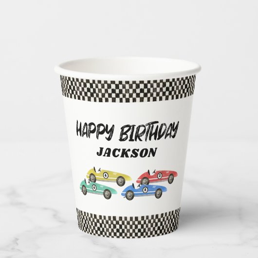 Race Car Birthday Party Papieren Bekers (Voorkant)