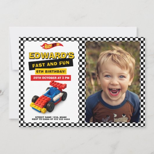 Race Car Birthday Party Photo Kaart (Voorkant)
