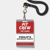 Race Car Birthday Party Pit CreVIP Pass Badge (Voorkant met koord)