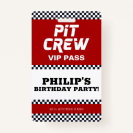 Race Car Birthday Party Pit CreVIP Pass Badge