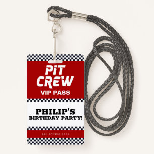 Race Car Birthday Party Pit CreVIP Pass Badge