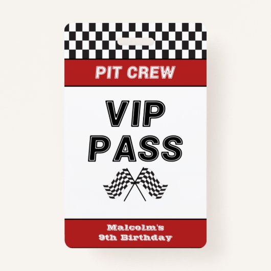 Race Car Birthday Party Pit CreVIP Pit Stop Pit Badge (Voorkant)