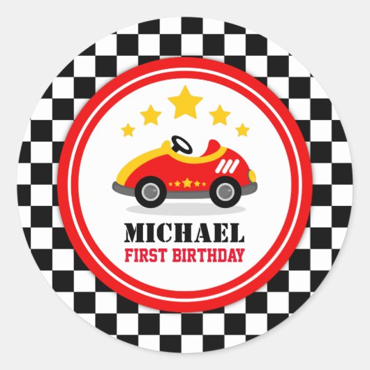 Race Car Birthday Party Ronde Sticker (Voorkant)