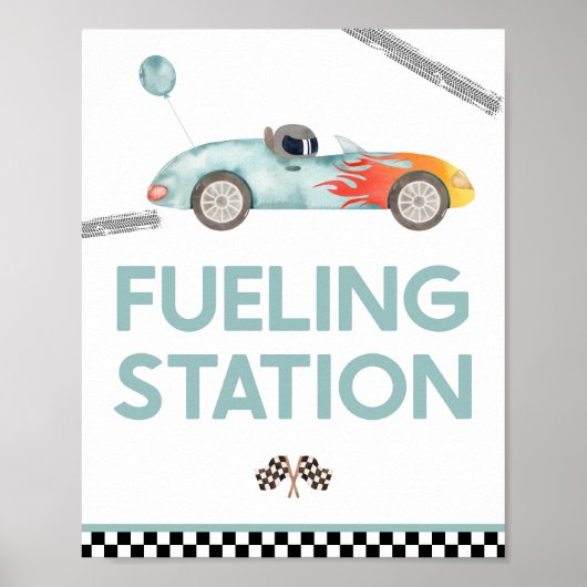 Race Car Birthday Party Sign Poster (Voorkant)