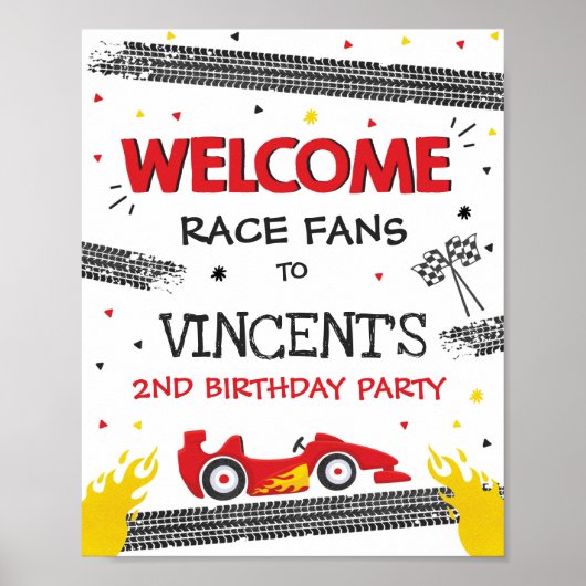 Race Car Birthday Party Two Birthday Welkom Poster (Voorkant)