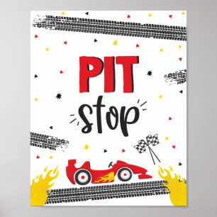Race Car Birthday Party Two Fast Pit Stop Poster