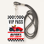 Race Car Birthday Party VIP Pit Crepass Badge (Voorkant met draagriem)