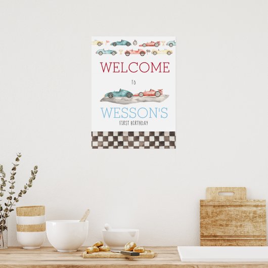 Race Car Birthday Party Welcome Sign, Race Welcome Poster (Keuken)