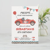 Race Car Birthday Red Racing Track Birthday Kaart (Staand voorkant)